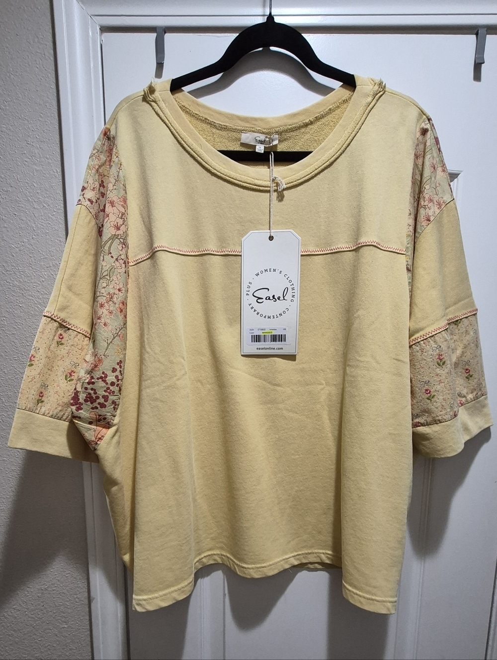 🌼 Easel Yellow Floral Patchwork Top | Boho Oversized  1X NWT